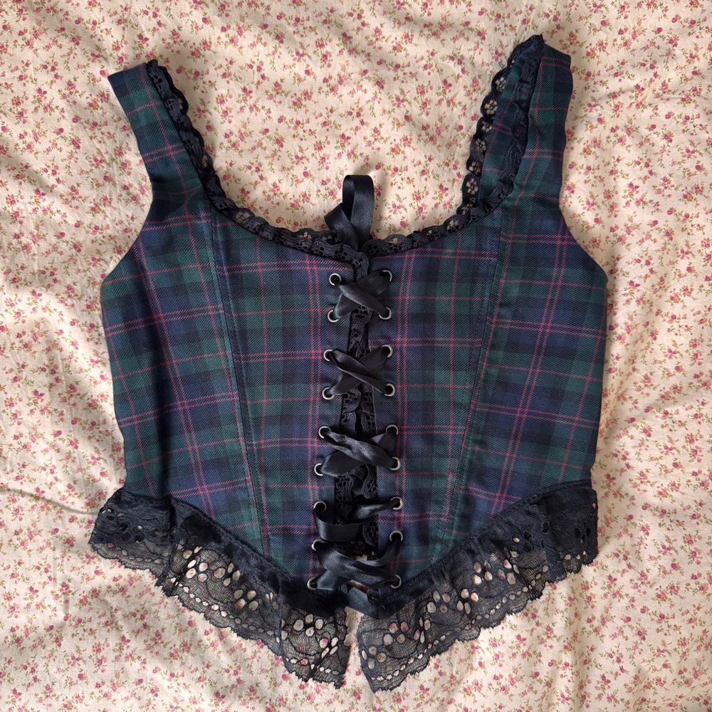 Tartan Plaid Lace-Up Corset Top